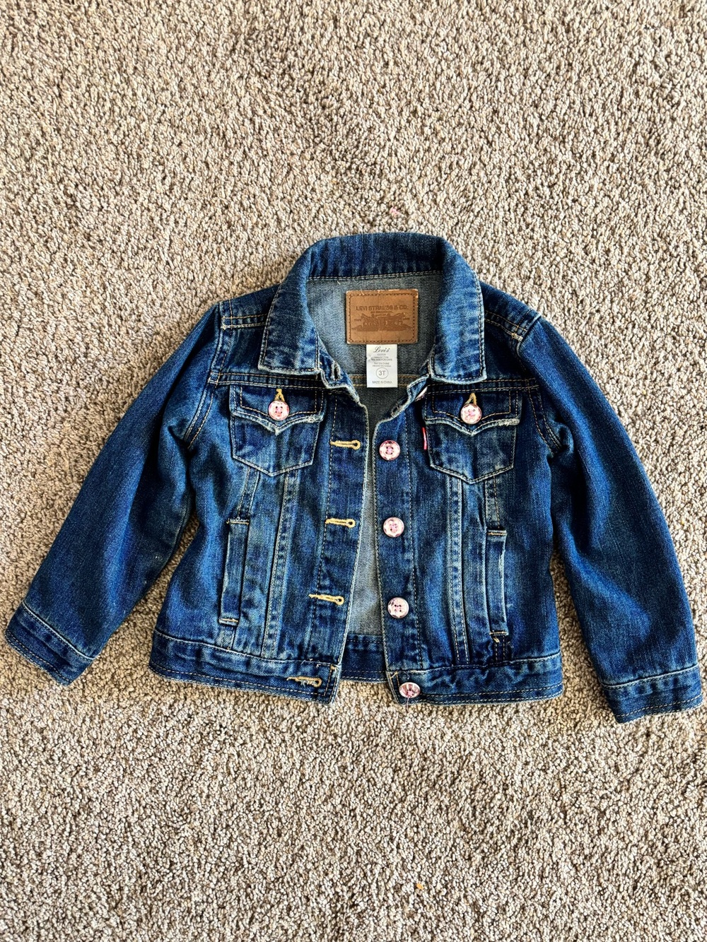 Levi's Dark Blue Kids Denim Jacket with Pink Gem Buttons